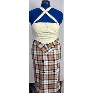Linea Donna Plaid Skirt Small Button Front Tartan Preppy Academia Pencil Vintage